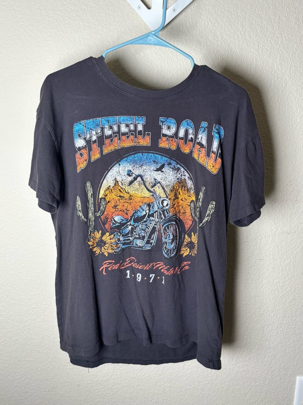 Hollister Oversized Gray 'Steel Road' Graphic Motorcycle Tee 100% Cotton